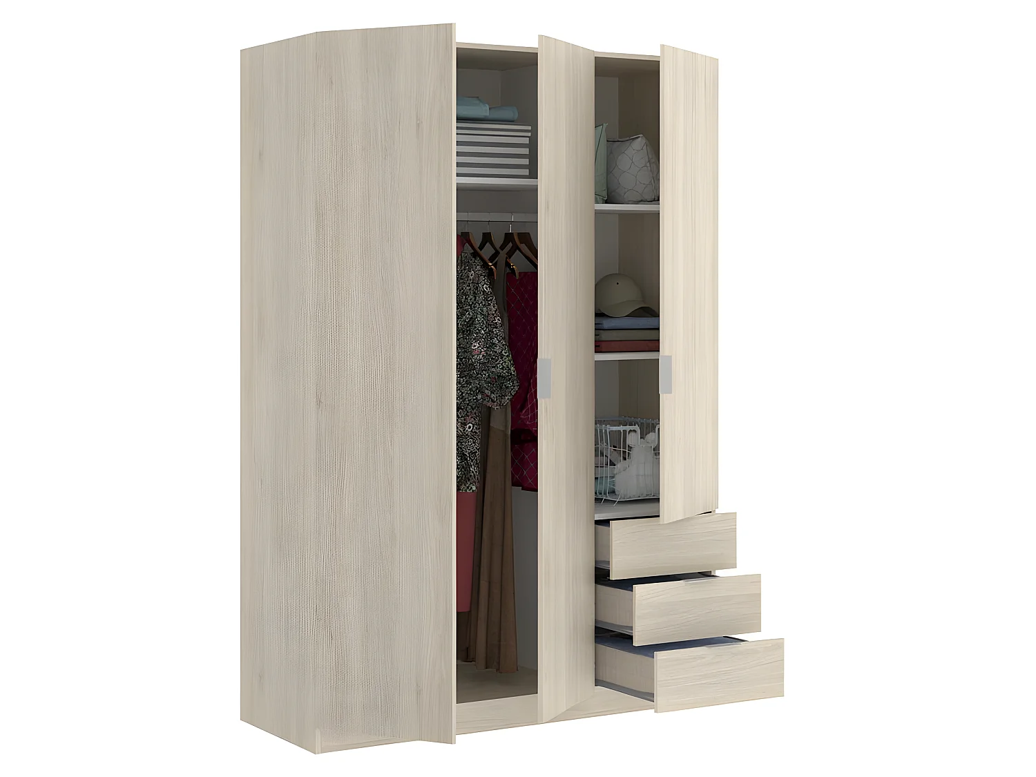 Armoire placard meuble de rangement coloris naturel - Longueur 121 x Profondeur 52 x Hauteur 184 cm