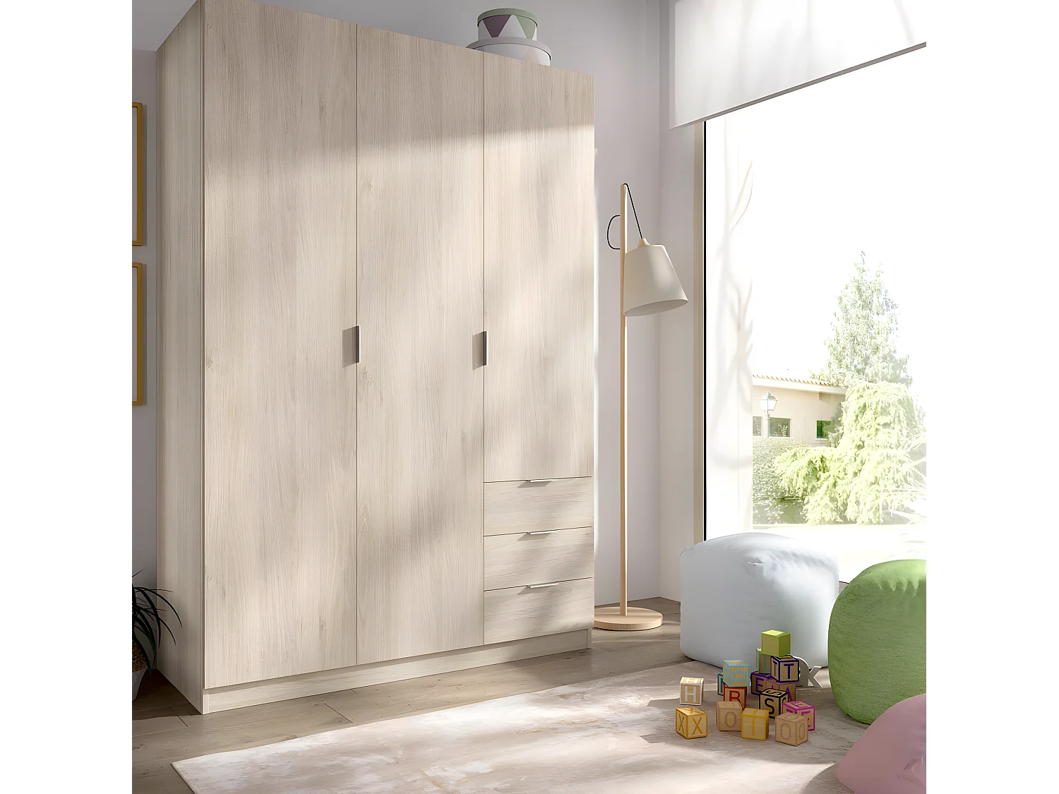 Armoire placard meuble de rangement coloris naturel - Longueur 121 x Profondeur 52 x Hauteur 184 cm