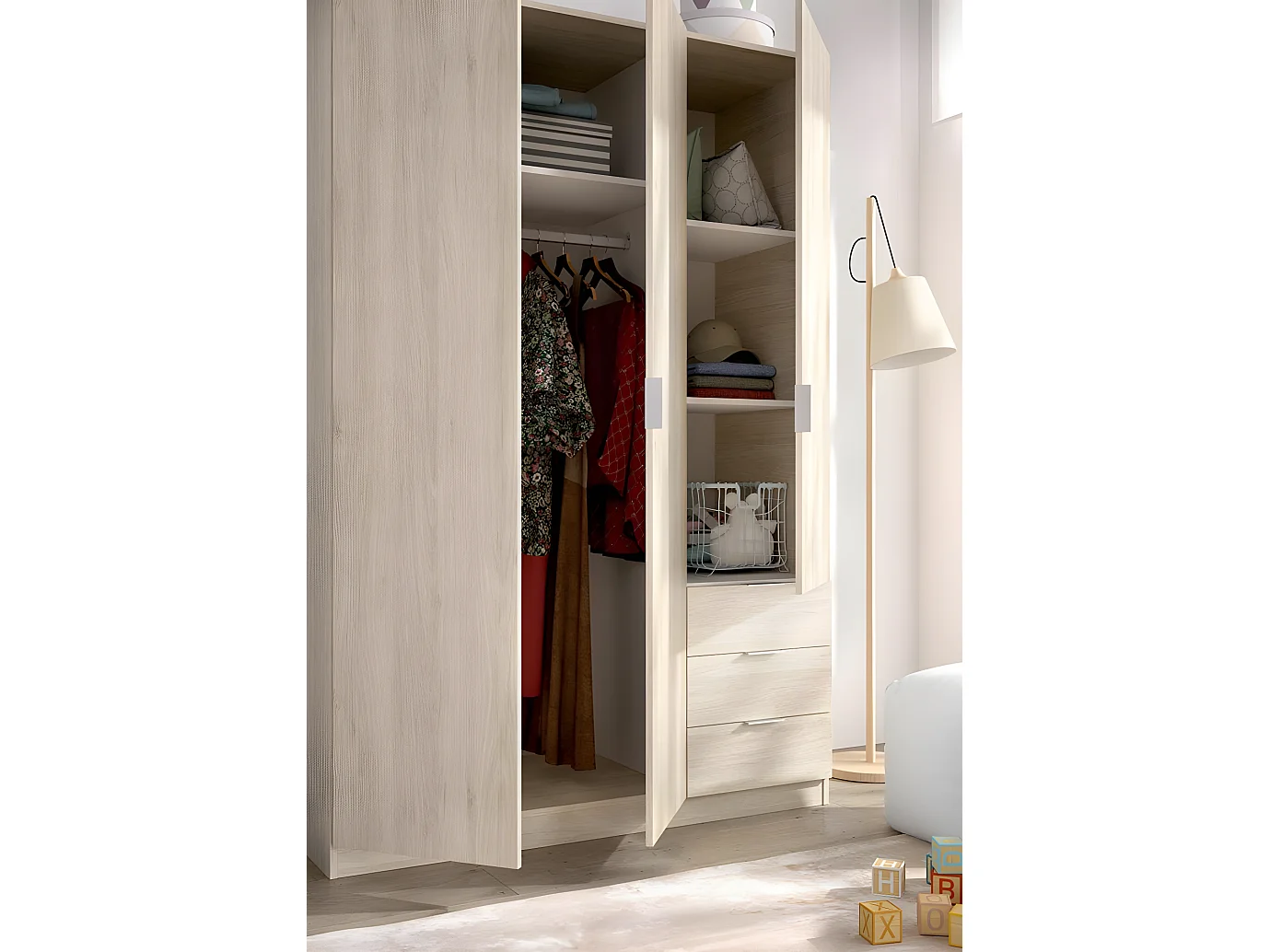 Armoire placard meuble de rangement coloris naturel - Longueur 121 x Profondeur 52 x Hauteur 184 cm