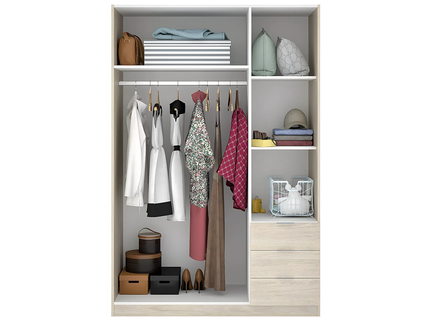 Armoire placard meuble de rangement coloris naturel - Longueur 121 x Profondeur 52 x Hauteur 184 cm