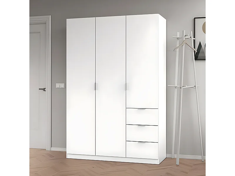 Armoire avec 3 portes coloris blanc - 200 x 135 x 52 cm