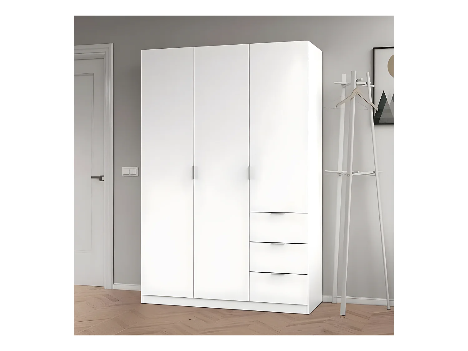 Armoire avec 3 portes coloris blanc - 200 x 135 x 52 cm