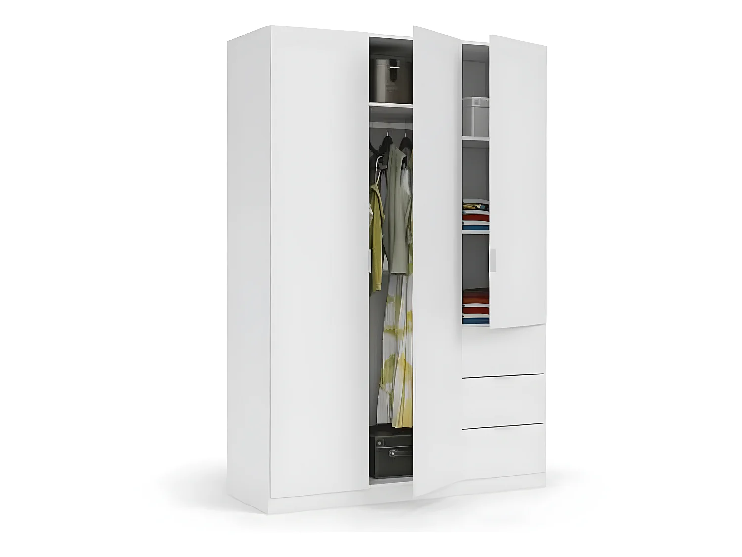 Armoire avec 3 portes coloris blanc - 200 x 135 x 52 cm