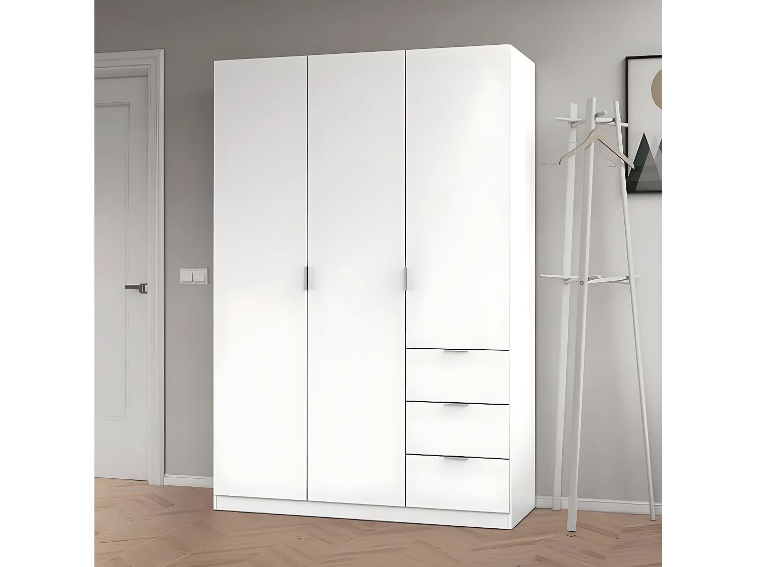 Armoire avec 3 portes coloris blanc - 200 x 135 x 52 cm