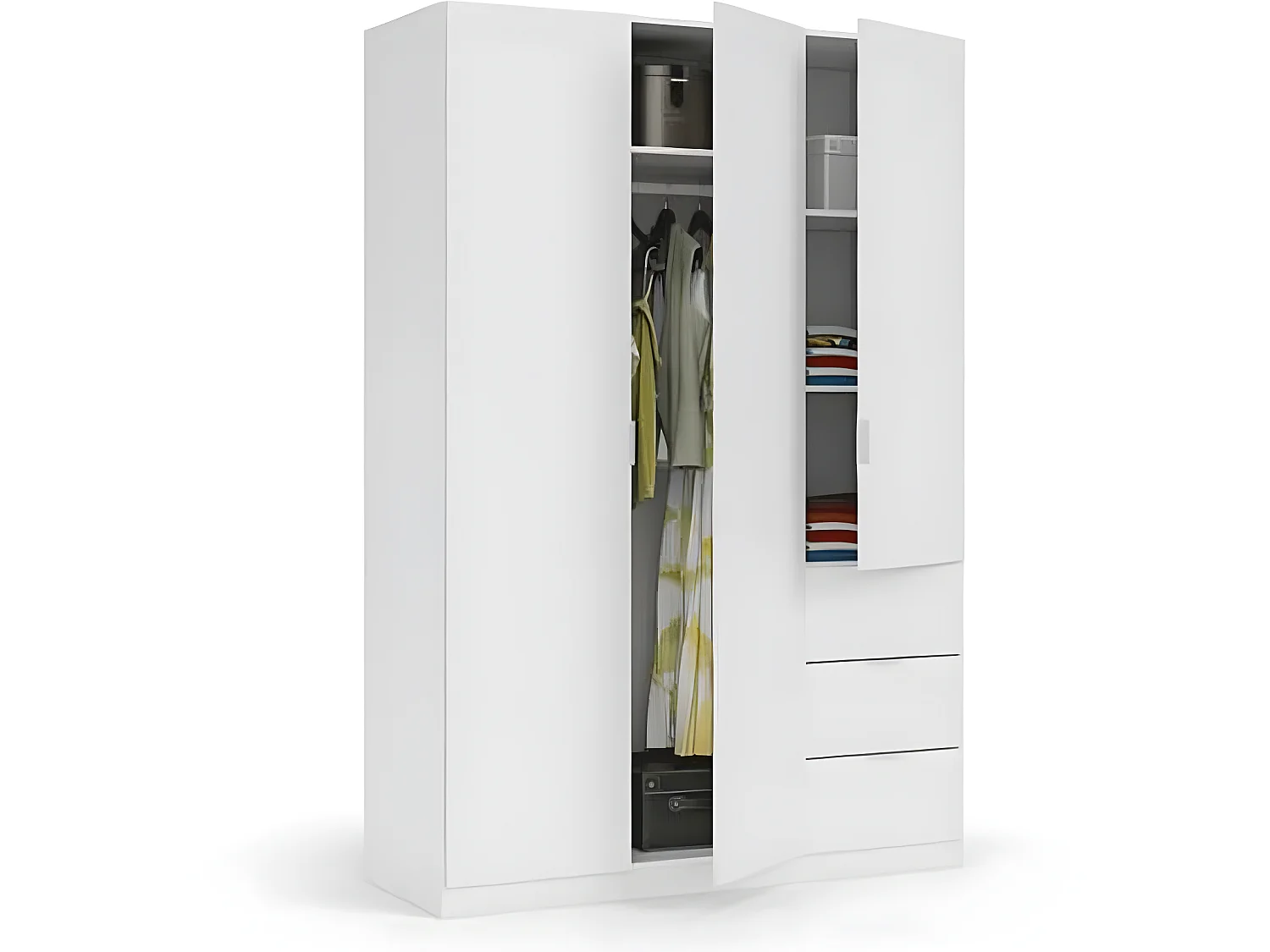 Armoire avec 3 portes coloris blanc - 200 x 135 x 52 cm