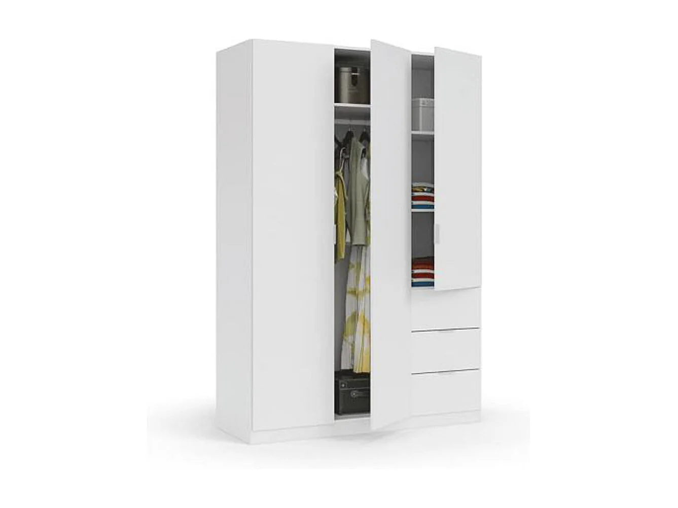Armoire avec 3 portes coloris blanc - 200 x 135 x 52 cm