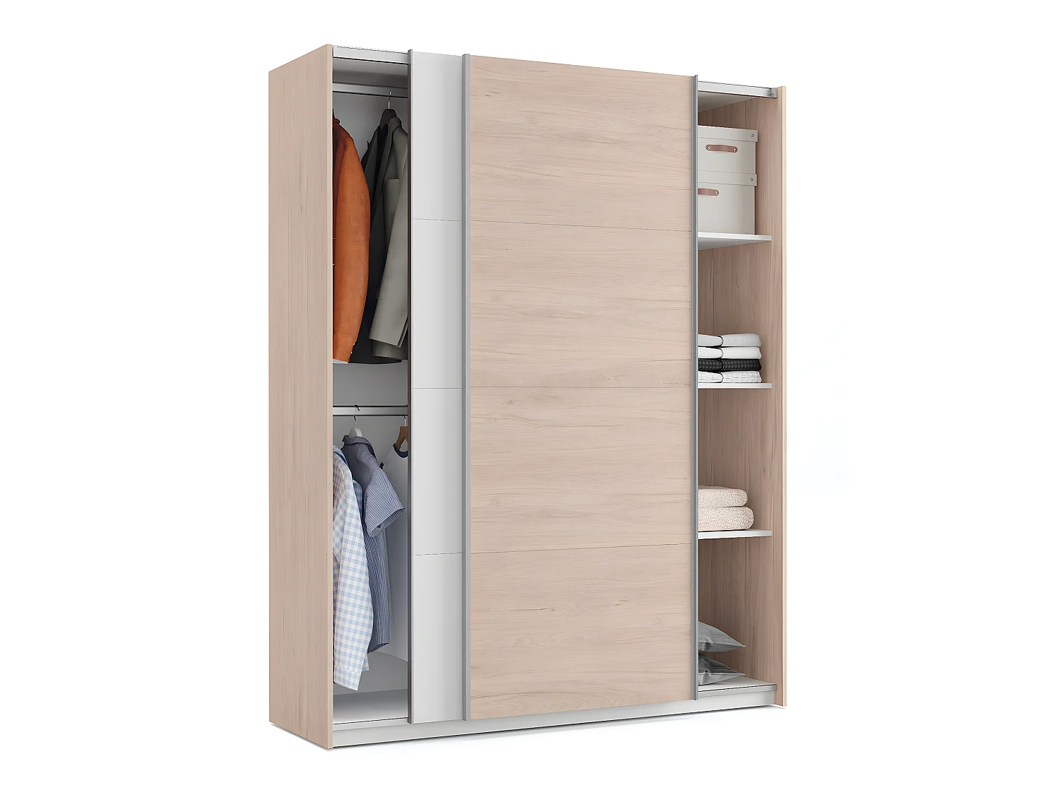 Armoire placard / meuble de rangement coloris effet bois / Blanc - Hauteur 200 x Longueur 150 x Profondeur 62 cm