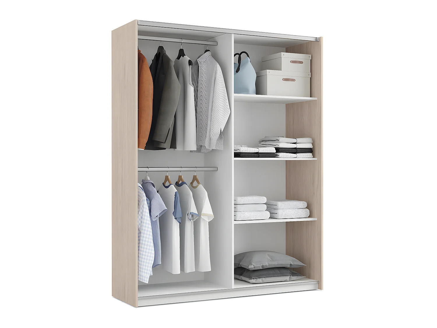 Armoire placard / meuble de rangement coloris effet bois / Blanc - Hauteur 200 x Longueur 150 x Profondeur 62 cm