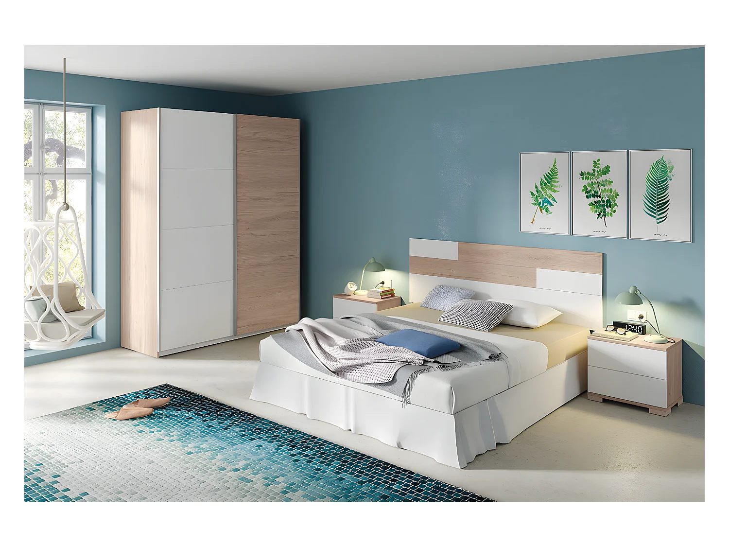 Armoire placard / meuble de rangement coloris effet bois / Blanc - Hauteur 200 x Longueur 150 x Profondeur 62 cm