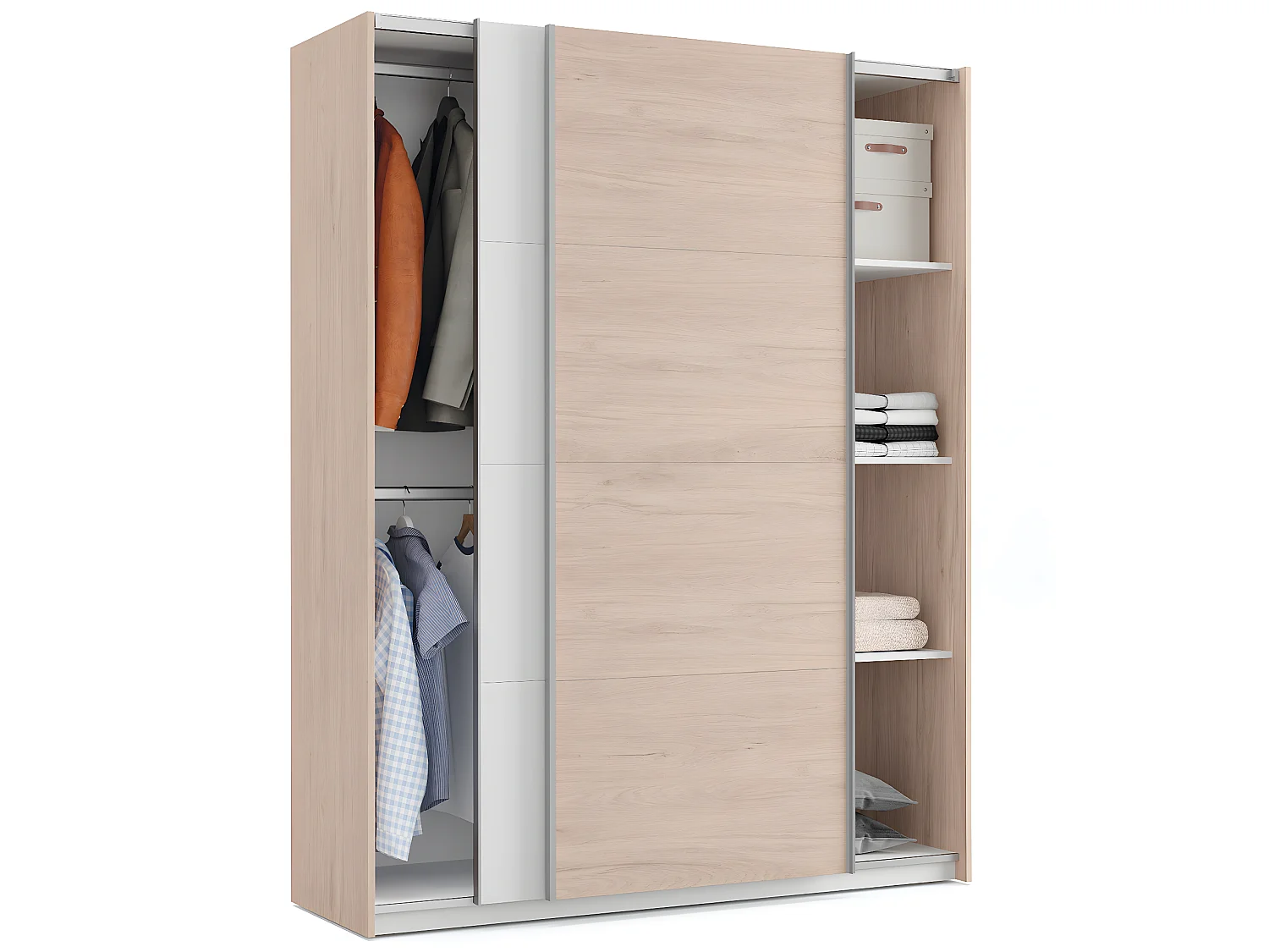 Armoire placard / meuble de rangement coloris effet bois / Blanc - Hauteur 200 x Longueur 150 x Profondeur 62 cm