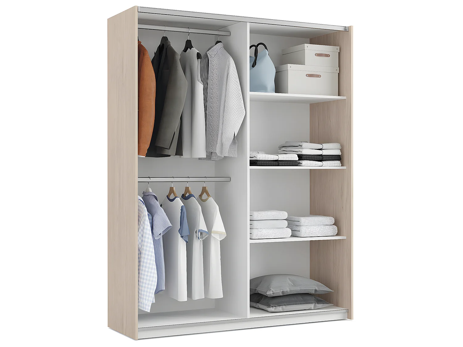 Armoire placard / meuble de rangement coloris effet bois / Blanc - Hauteur 200 x Longueur 150 x Profondeur 62 cm