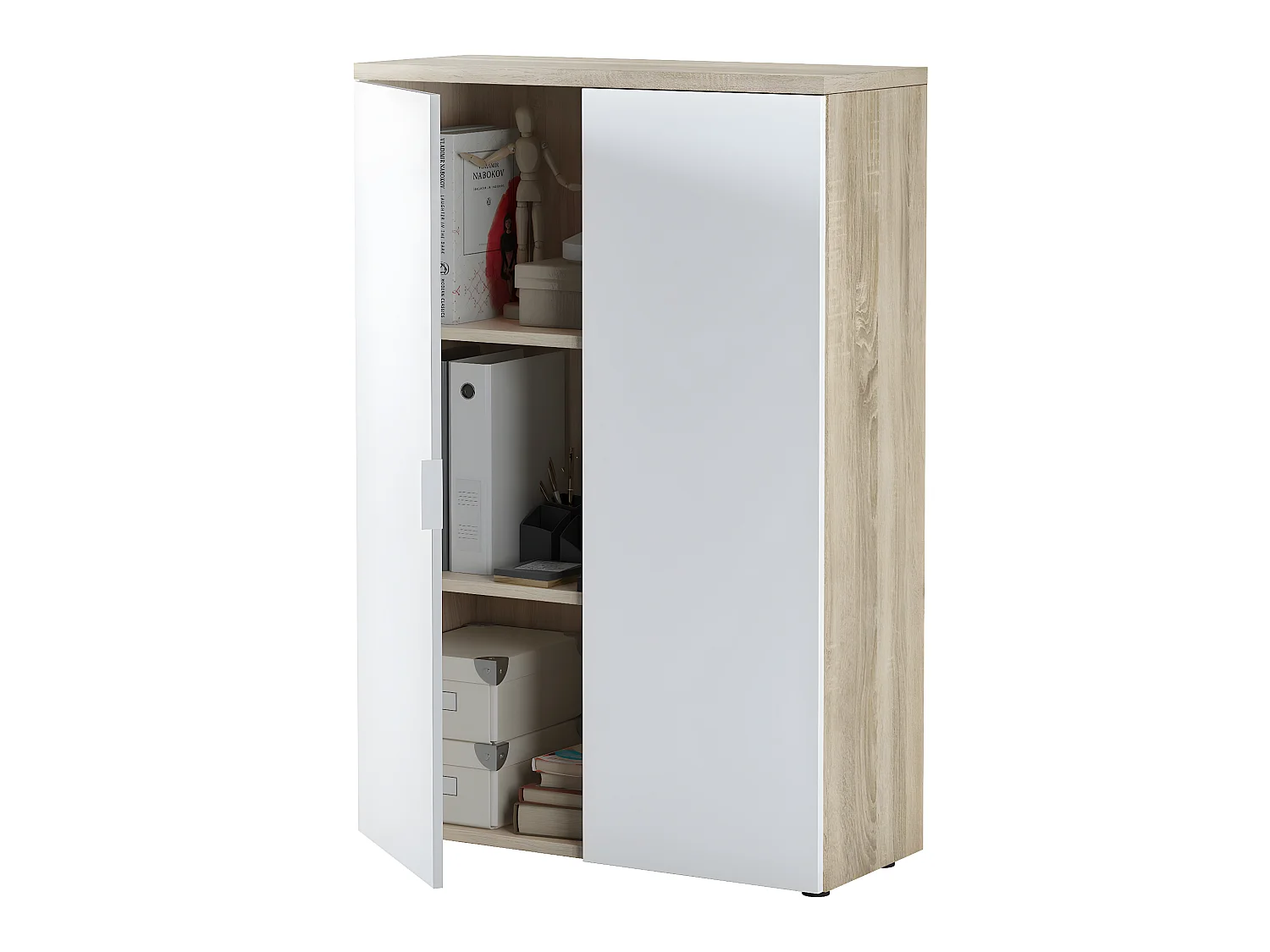 Armoire de rangement bureau avec 2 portes - Dim : 119 x 80 x 33 cm -PEGANE