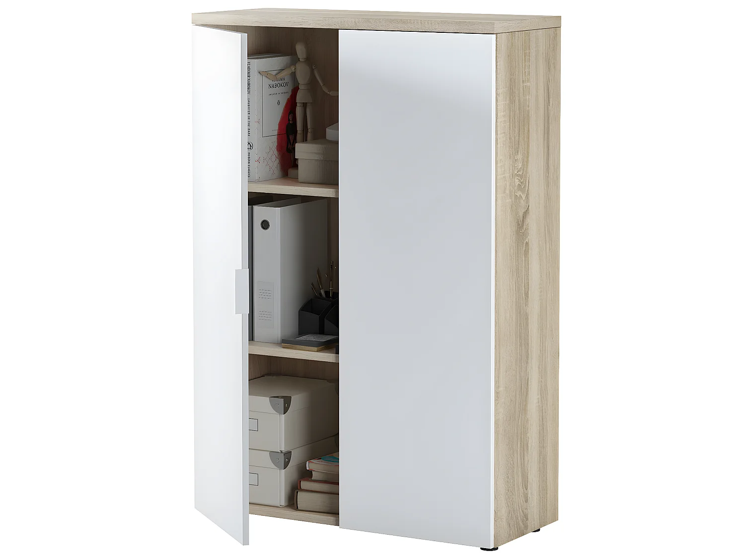 Armoire de rangement bureau avec 2 portes - Dim : 119 x 80 x 33 cm -PEGANE