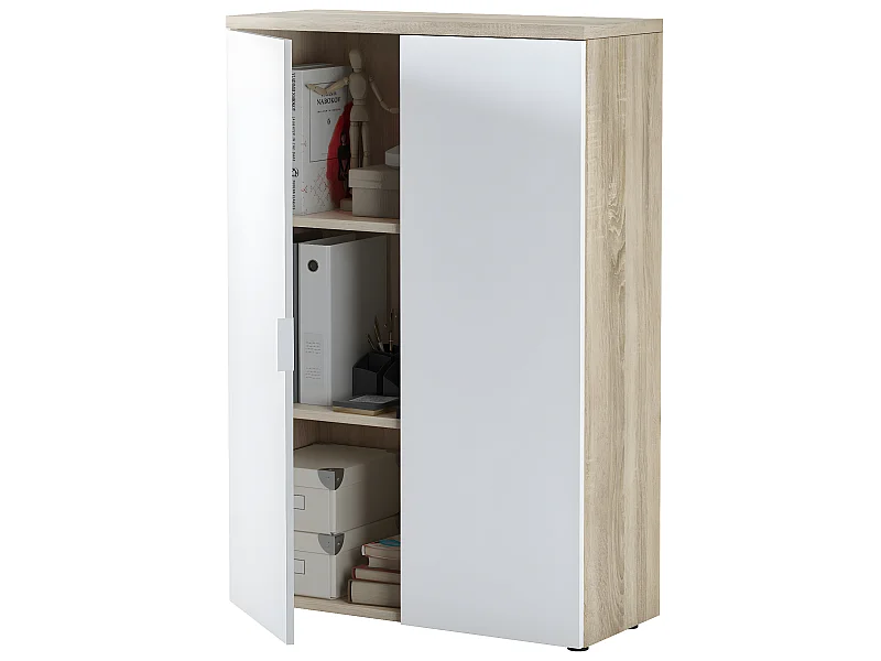 Armoire de rangement bureau avec 2 portes - Dim : 119 x 80 x 33 cm -PEGANE