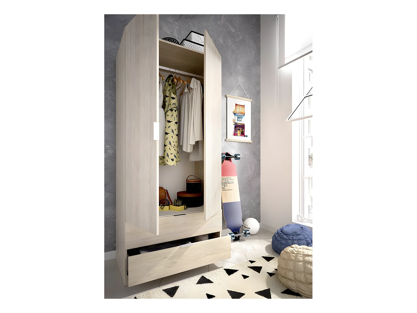 Armoire placard meuble de rangement coloris naturel - Longueur 81 x Hauteur 184 x Profondeur 52 cm