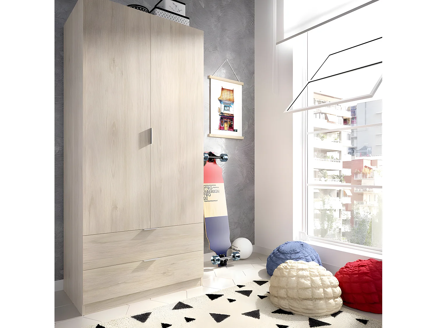 Armoire placard meuble de rangement coloris naturel - Longueur 81 x Hauteur 184 x Profondeur 52 cm