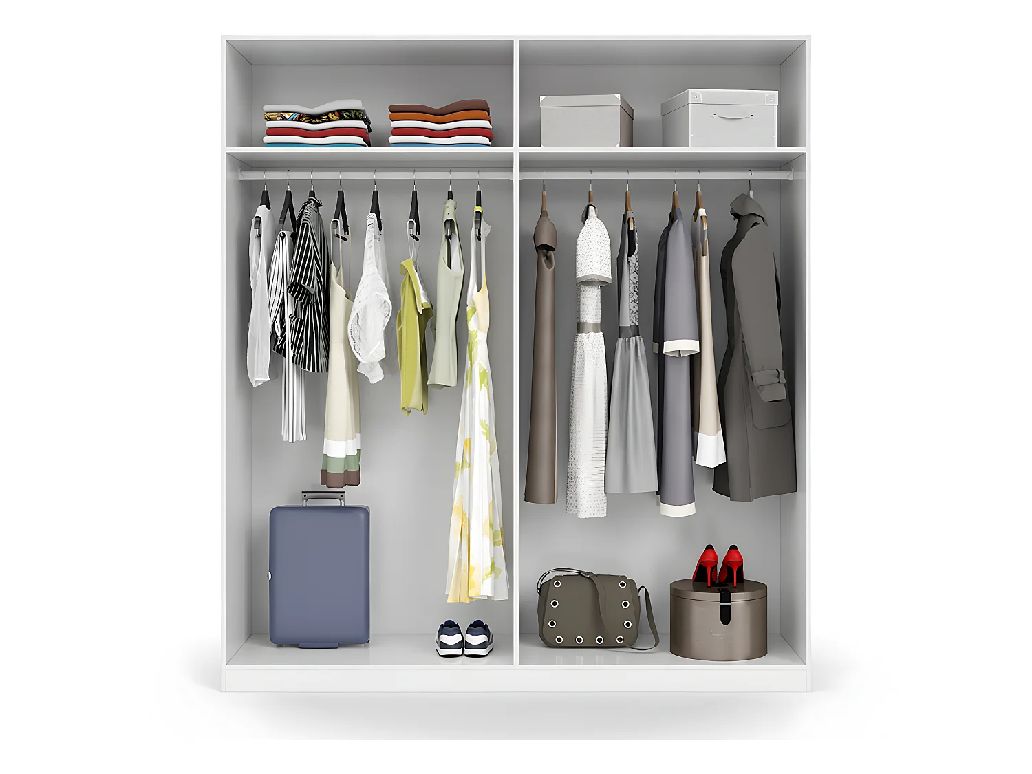 Armoire avec 4 portes coloris blanc en bois - Dim : H200 x L180 x P52 cm