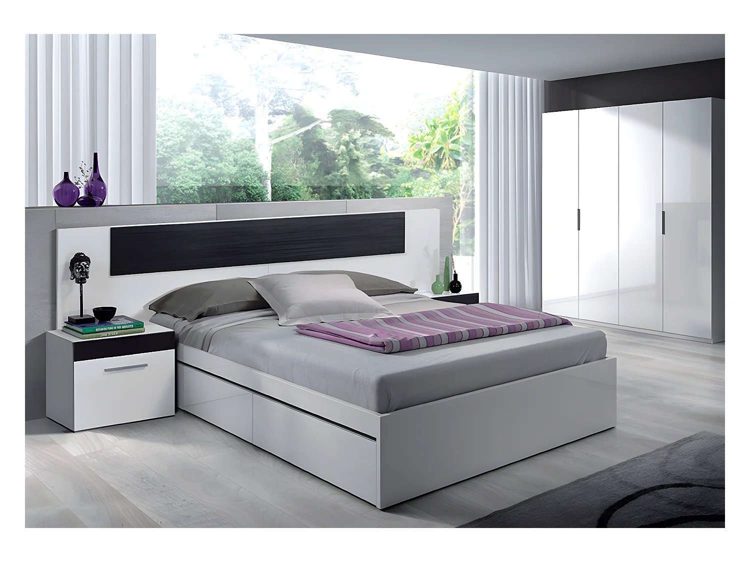 Armoire avec 4 portes coloris blanc en bois - Dim : H200 x L180 x P52 cm