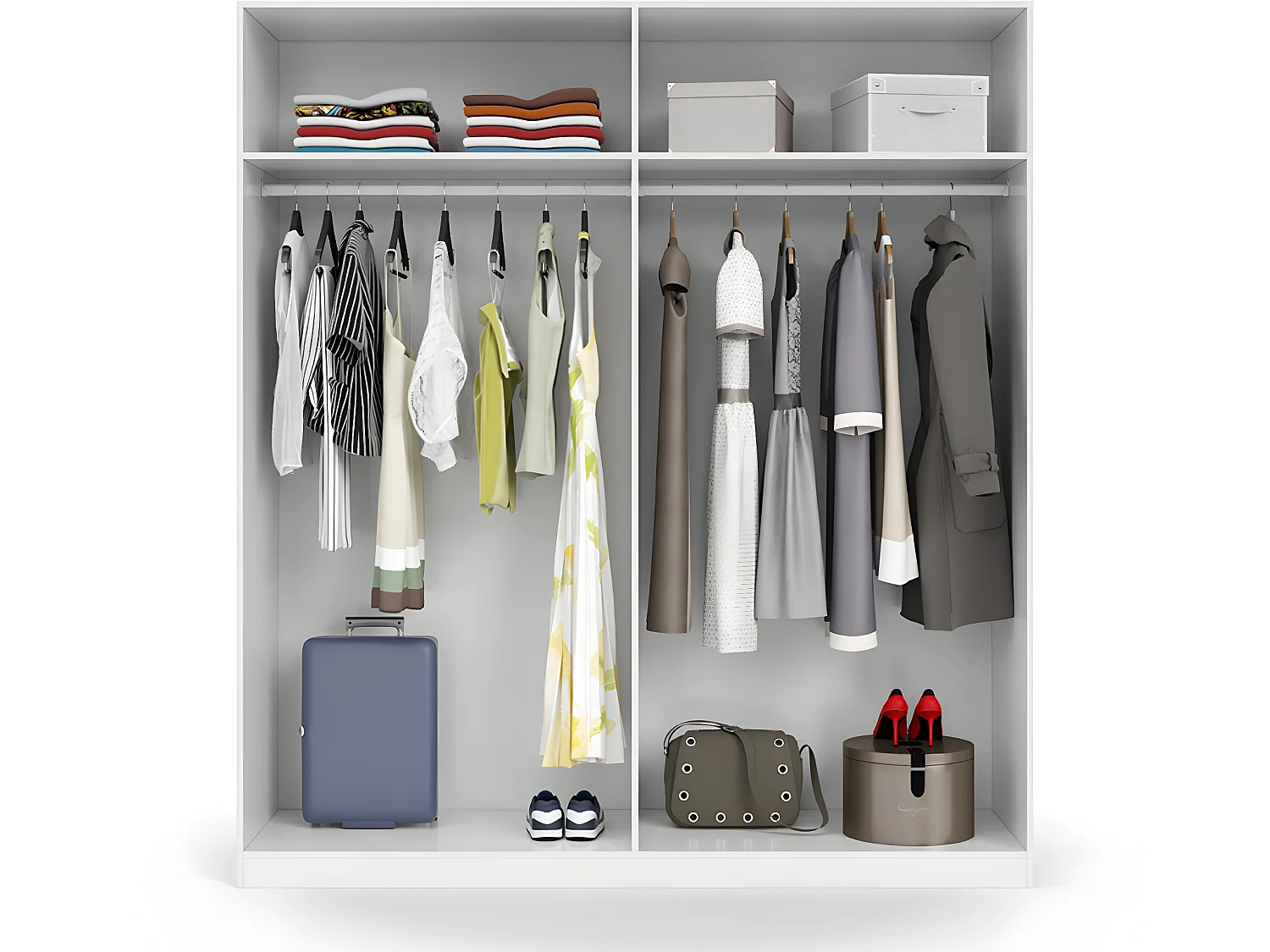 Armoire avec 4 portes coloris blanc en bois - Dim : H200 x L180 x P52 cm