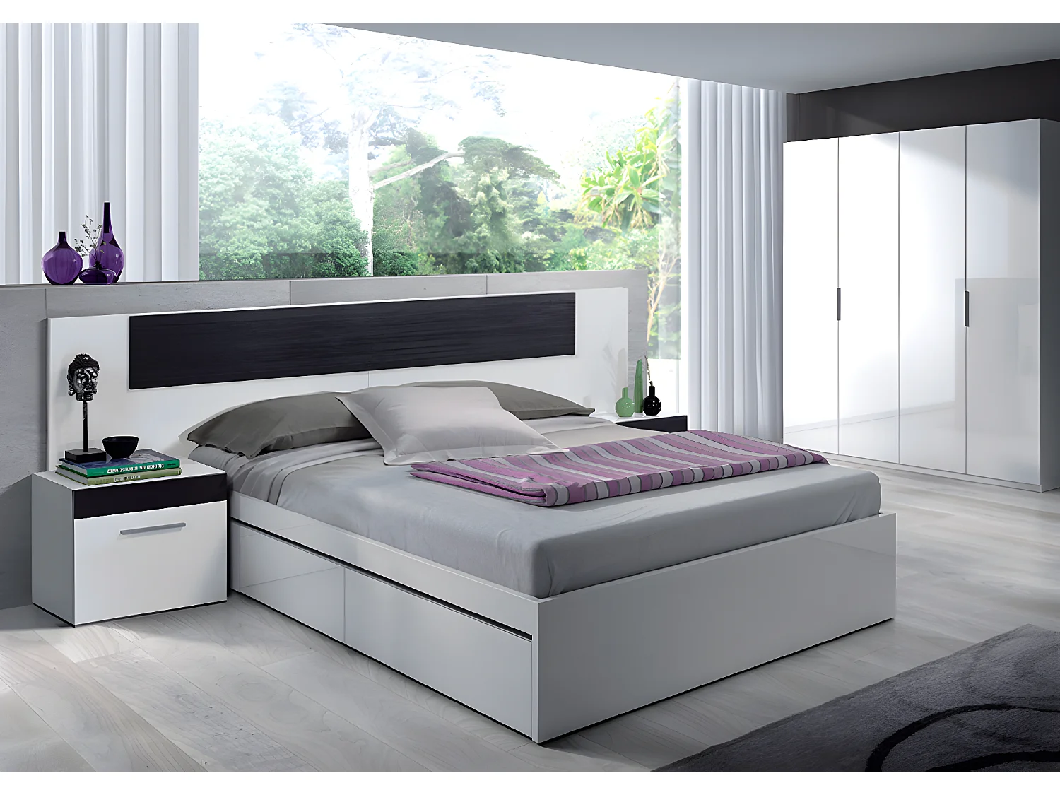 Armoire avec 4 portes coloris blanc en bois - Dim : H200 x L180 x P52 cm