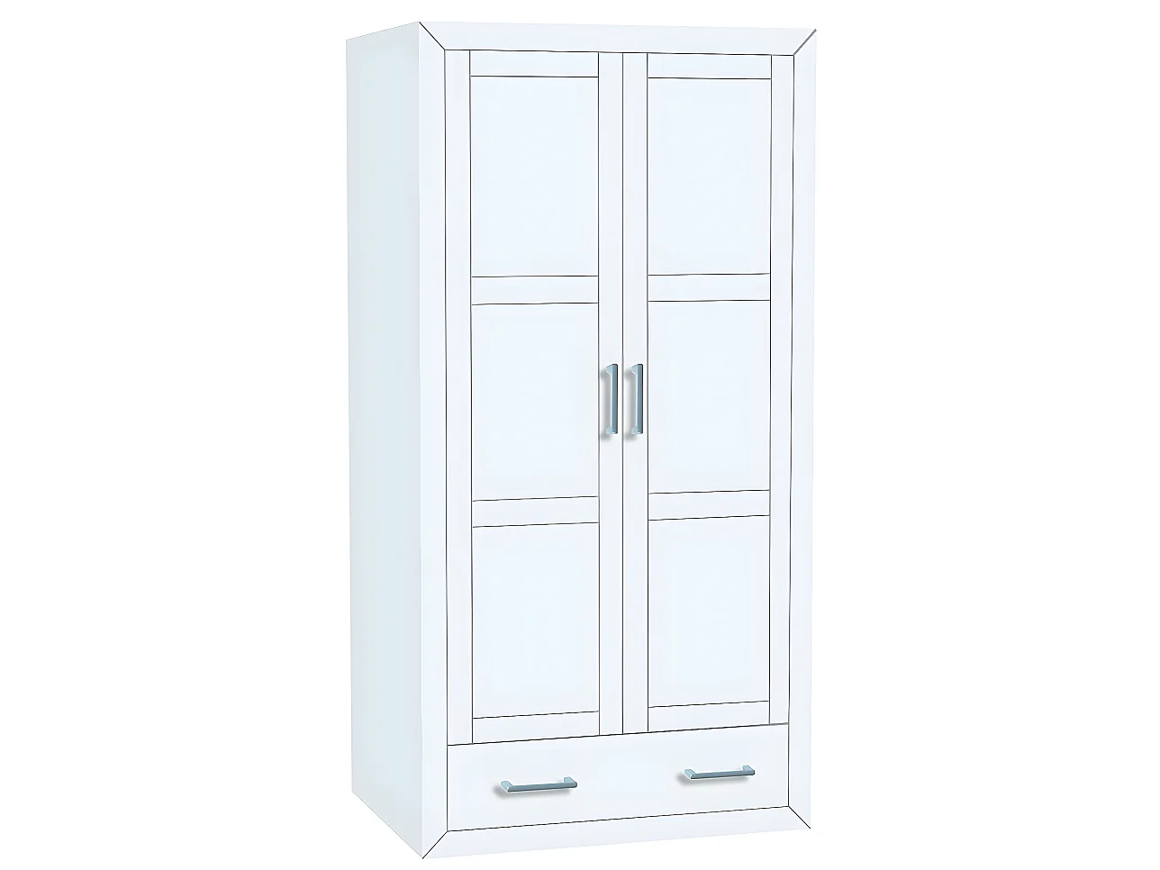 Placard Armoire meuble de rangement en MDF et pin massif laqué blanc - Longueur 105 x Profondeur 55 x Hauteur 200 cm