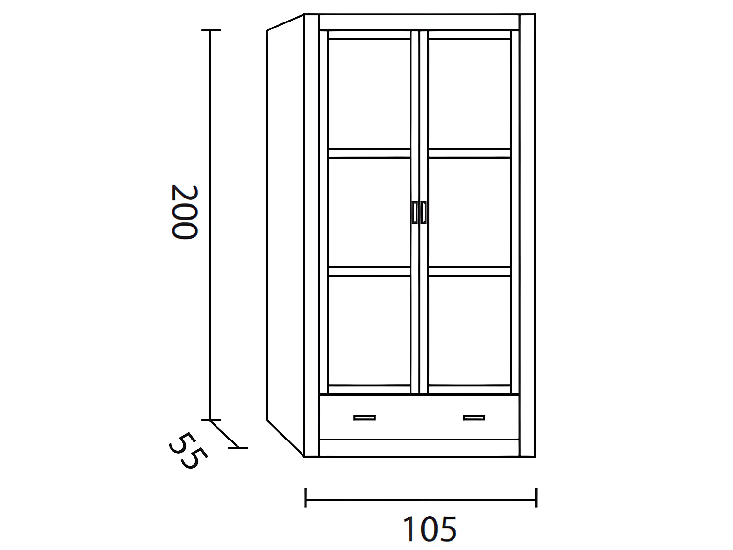 Placard Armoire meuble de rangement en MDF et pin massif laqué blanc - Longueur 105 x Profondeur 55 x Hauteur 200 cm
