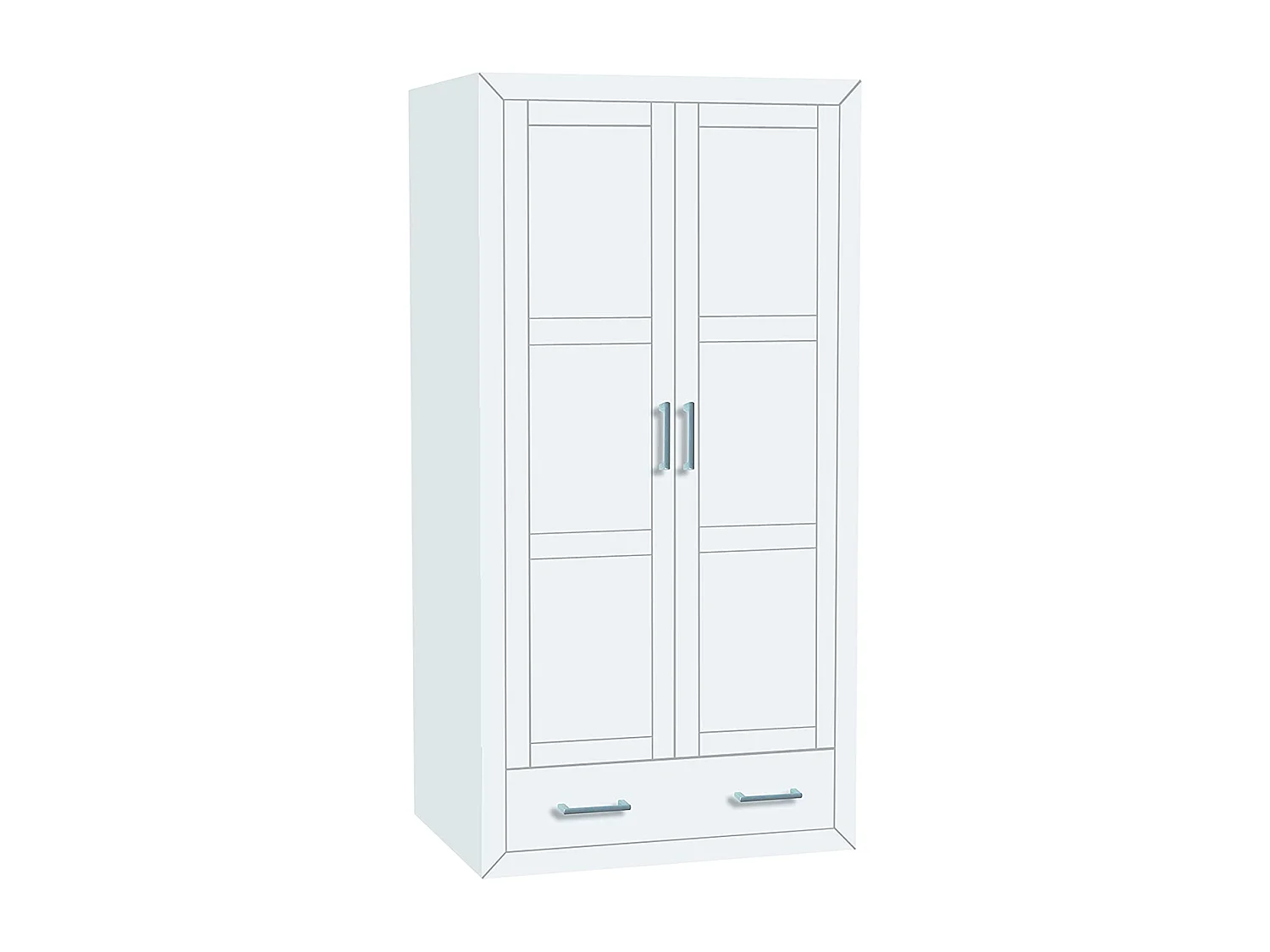 Placard Armoire meuble de rangement en MDF et pin massif laqué blanc - Longueur 105 x Profondeur 55 x Hauteur 200 cm