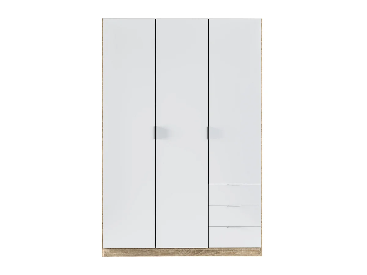 Armoire avec 3 portes et 3 tiroirs Coloris chêne et blanc - Dim : L 121 x H 180 x P 52 cm