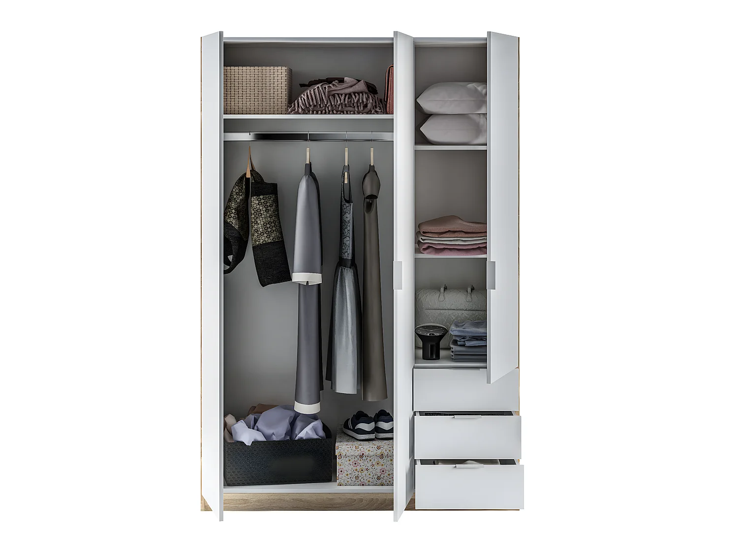 Armoire avec 3 portes et 3 tiroirs Coloris chêne et blanc - Dim : L 121 x H 180 x P 52 cm