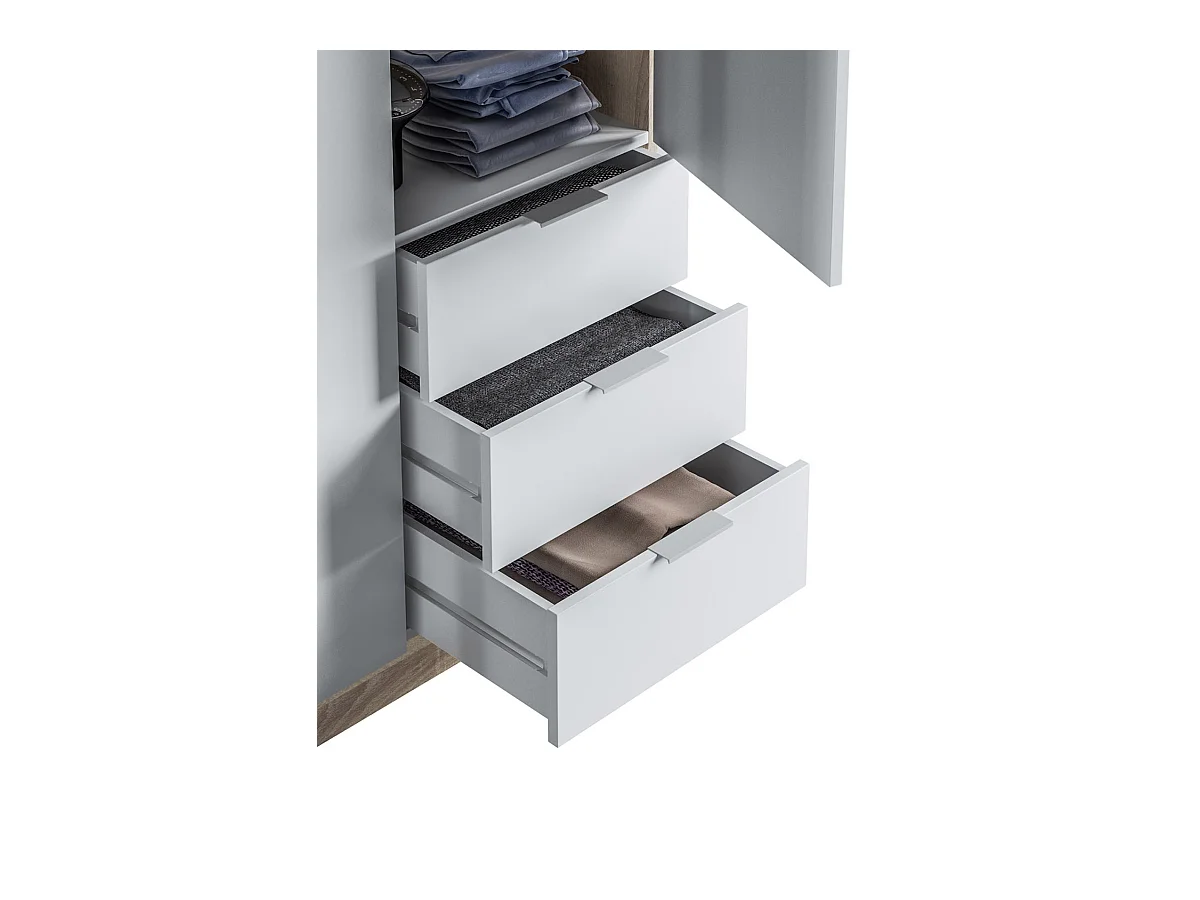 Armoire avec 3 portes et 3 tiroirs Coloris chêne et blanc - Dim : L 121 x H 180 x P 52 cm