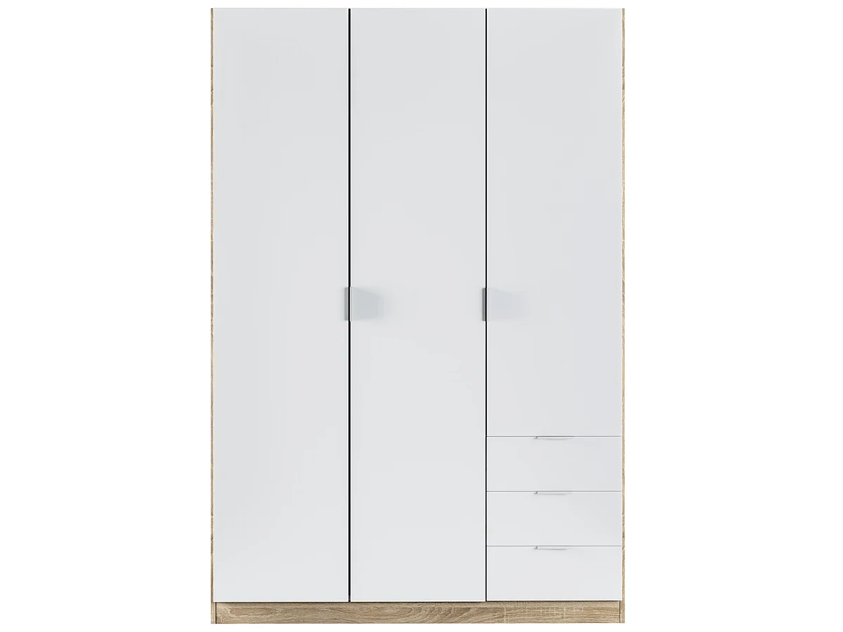 Armoire avec 3 portes et 3 tiroirs Coloris chêne et blanc - Dim : L 121 x H 180 x P 52 cm