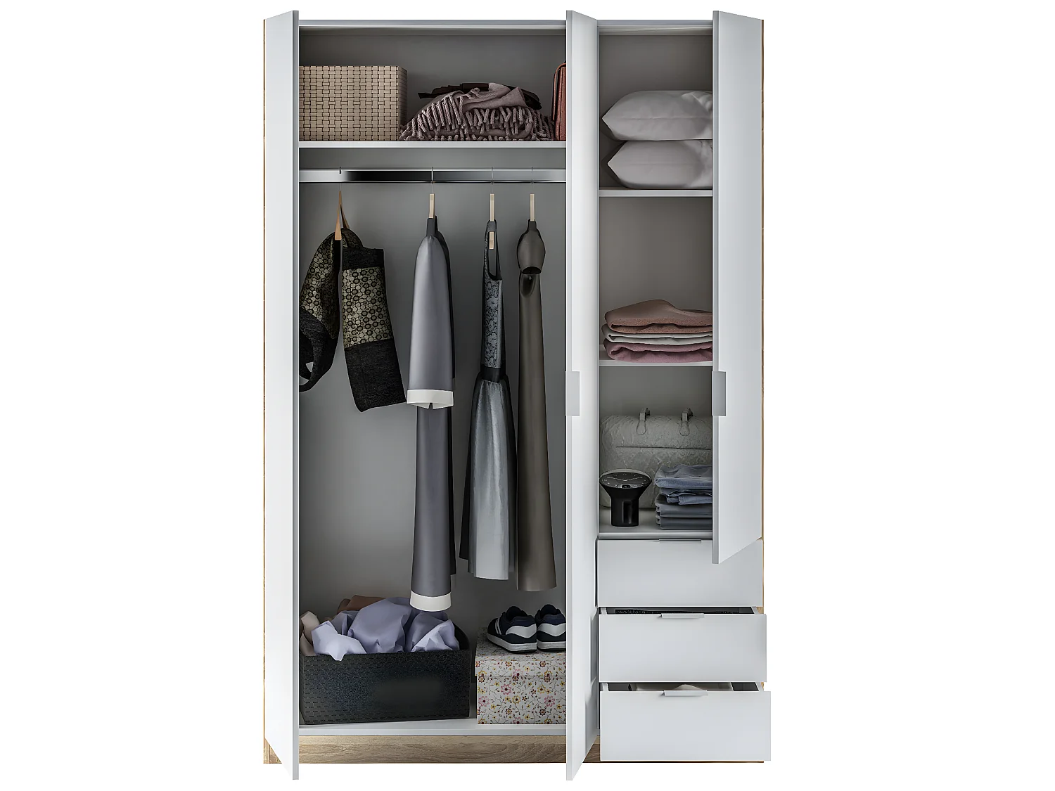 Armoire avec 3 portes et 3 tiroirs Coloris chêne et blanc - Dim : L 121 x H 180 x P 52 cm