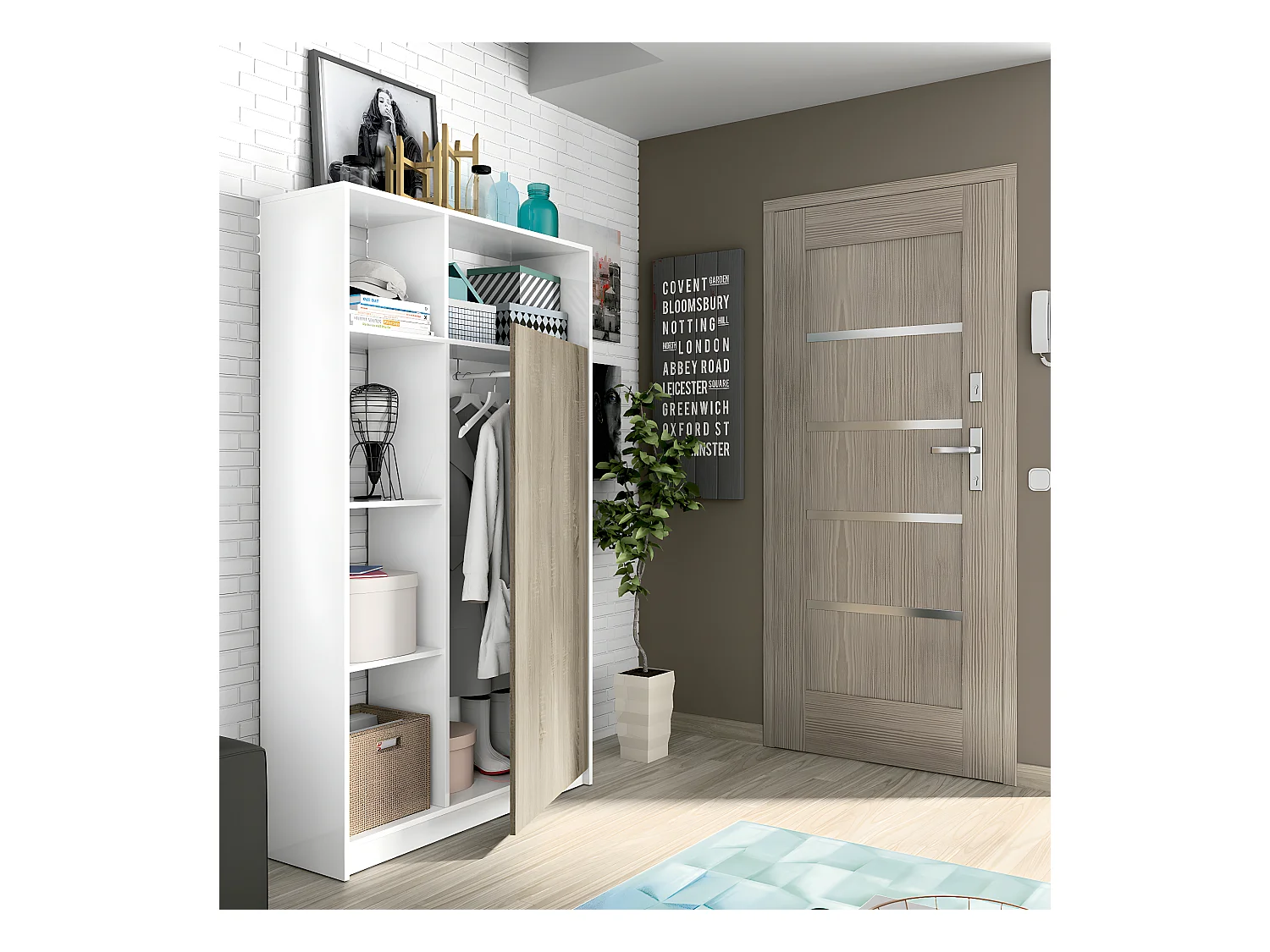 Armoire / meuble de rangement coloris blanc brillant / cambrian - Hauteur 180 x Longueur 100 x Profondeur 35 cm
