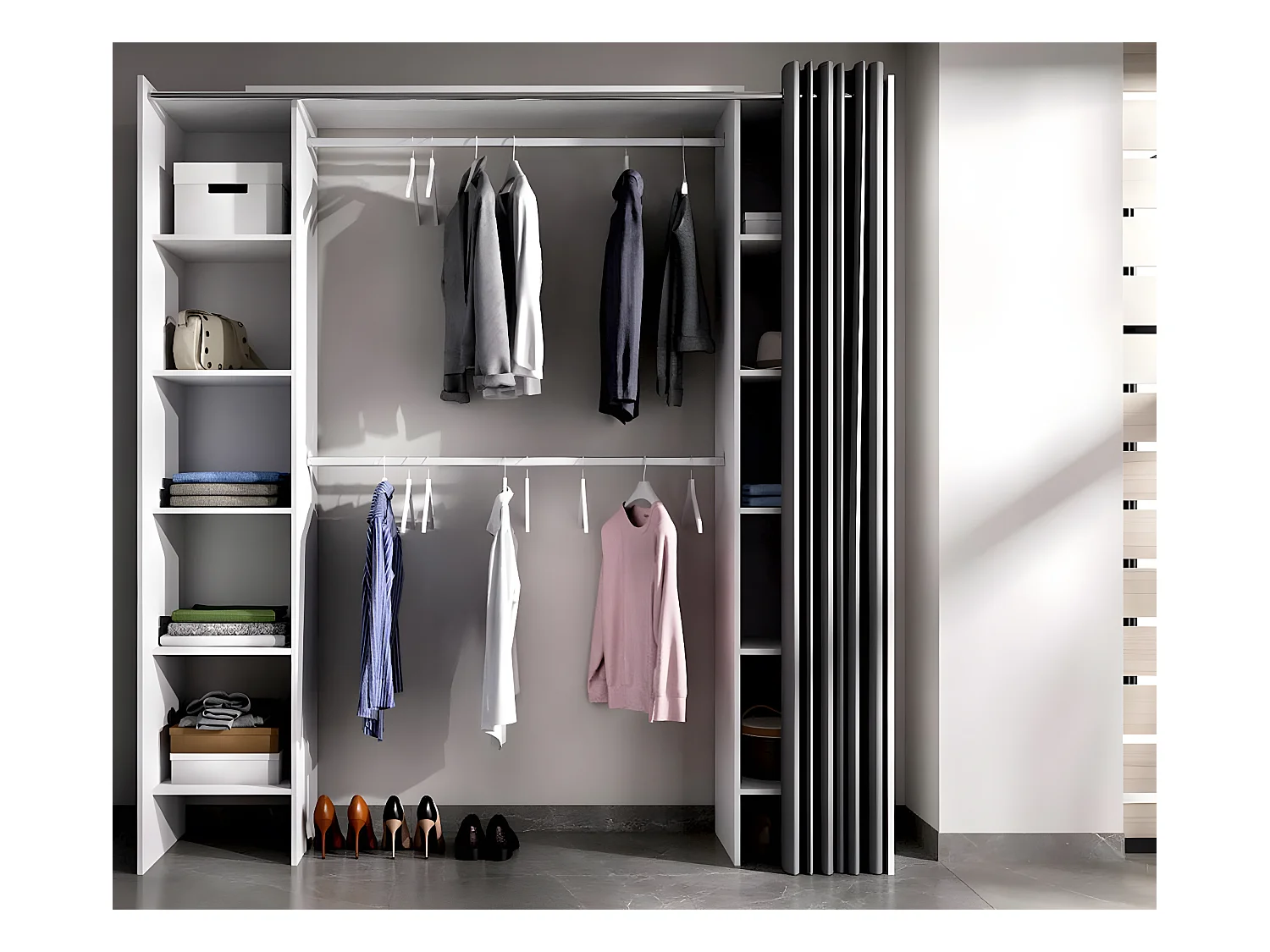 Armoire placard extensible coloris blanc - Longueur 110-180 x Hauteur 205 x Profondeur 50 cm