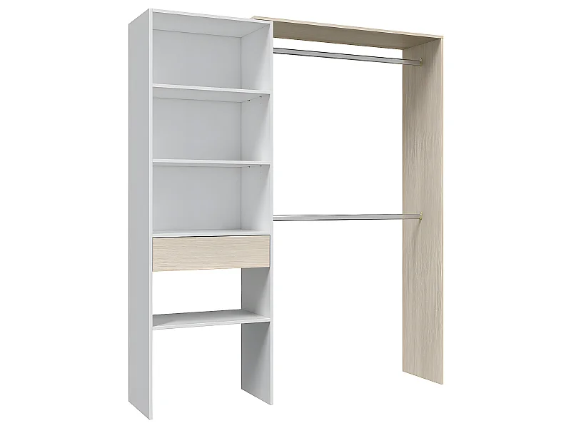 Armoire dressing avec étagère de rangement coloris blanc / chêne - 187 x 158 x 40 cm