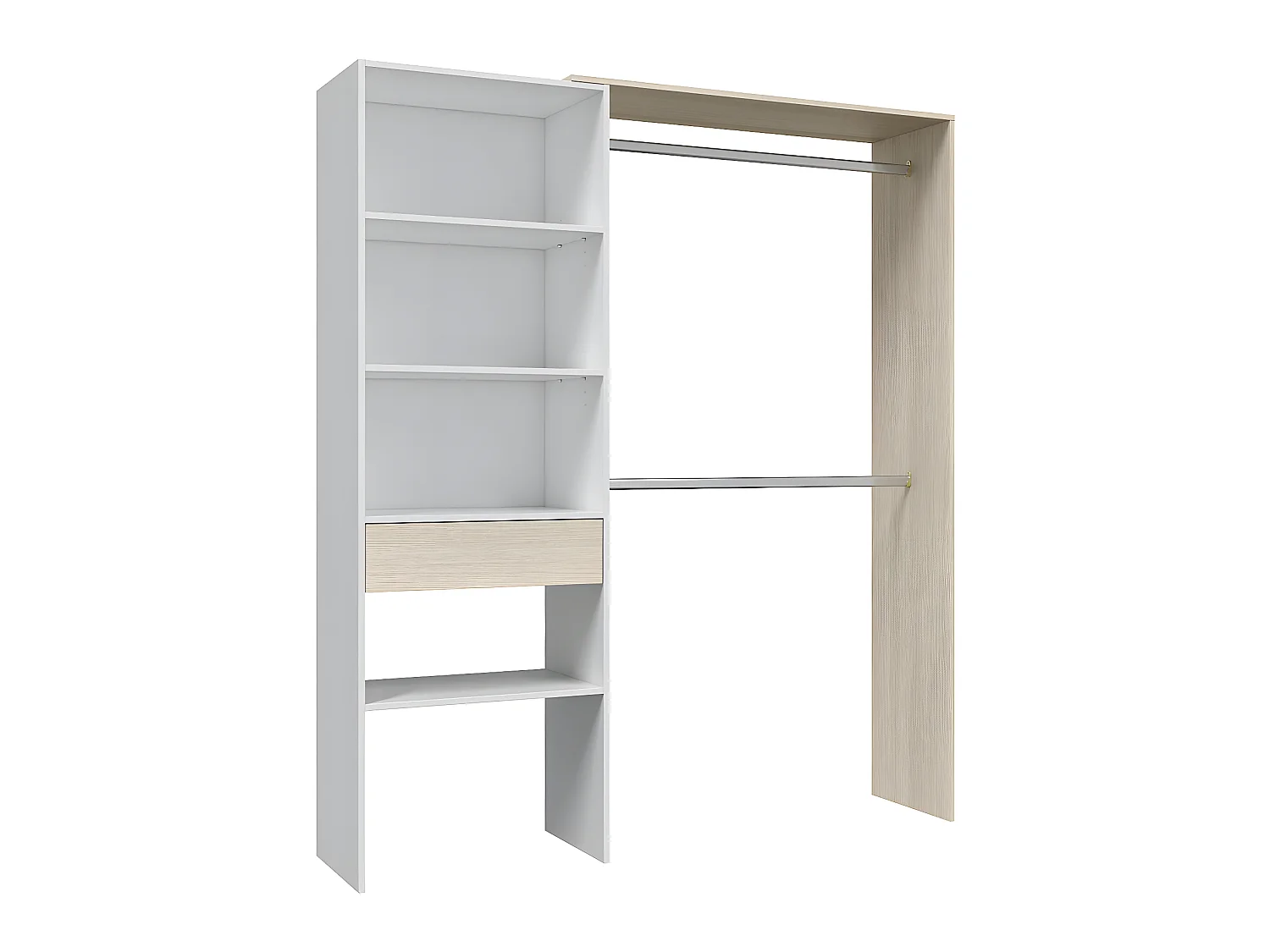 Armoire dressing avec étagère de rangement coloris blanc / chêne - 187 x 158 x 40 cm