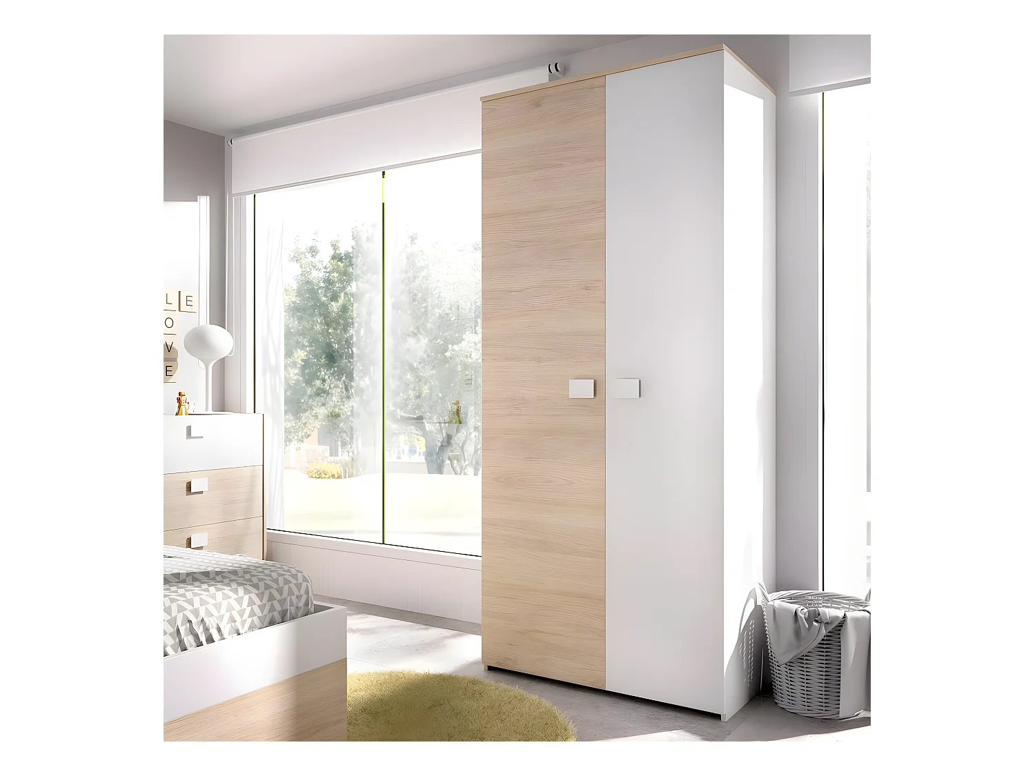 Armoire placard meuble de rangement coloris blanc - Longueur 90 x Profondeur 52 x Hauteur 205 cm