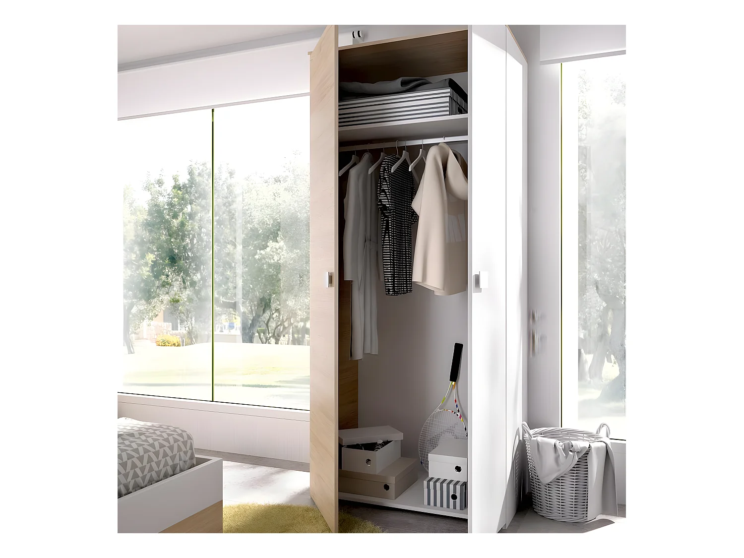 Armoire placard meuble de rangement coloris blanc - Longueur 90 x Profondeur 52 x Hauteur 205 cm