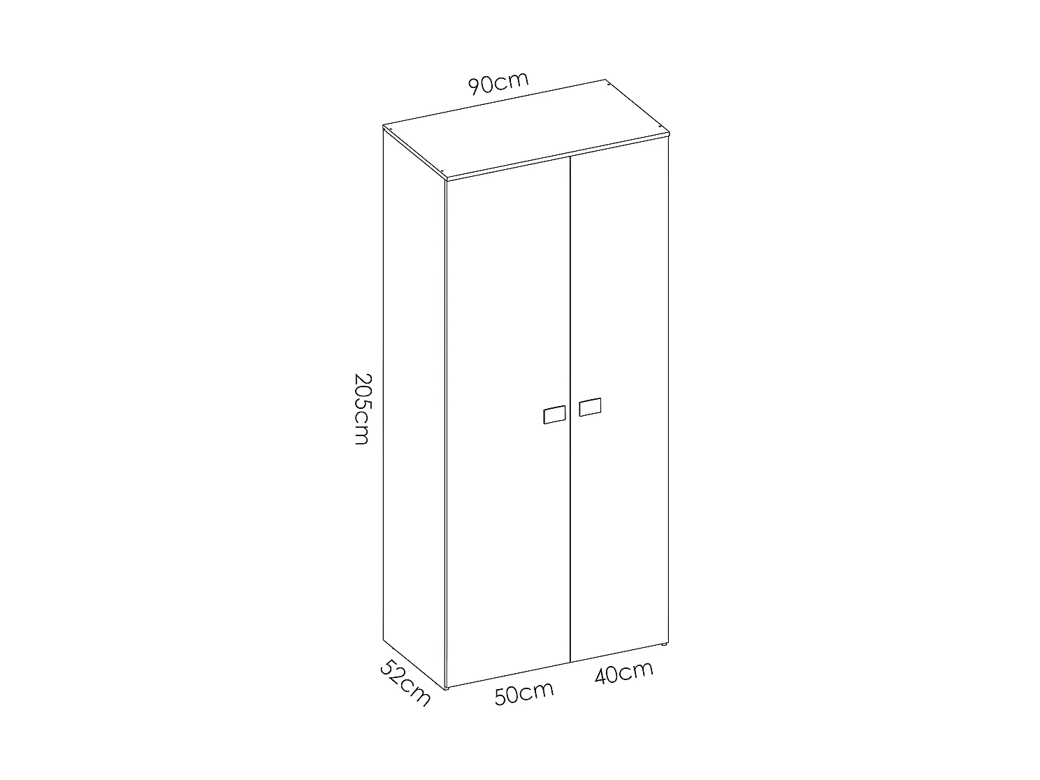 Armoire placard meuble de rangement coloris blanc - Longueur 90 x Profondeur 52 x Hauteur 205 cm