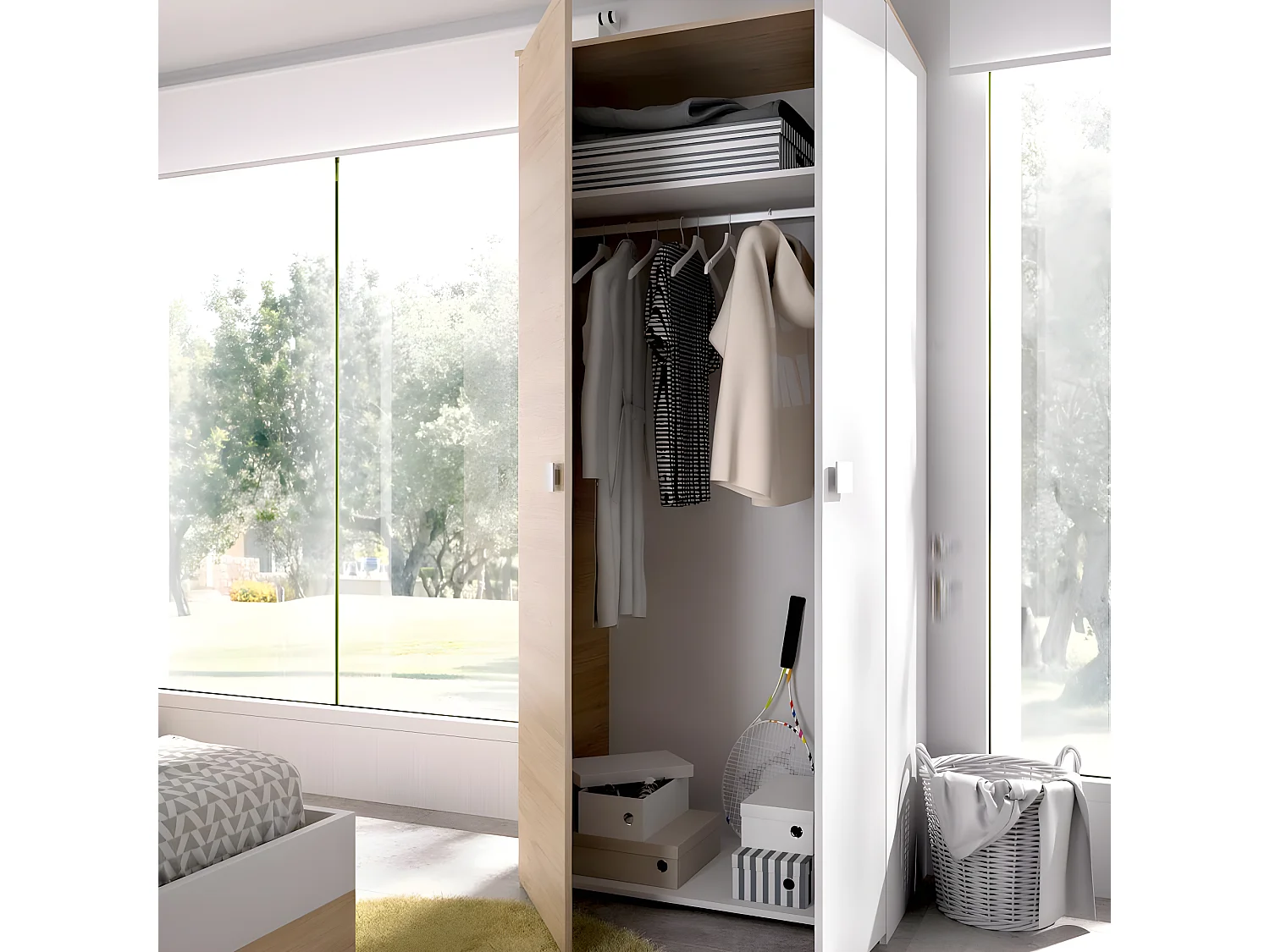 Armoire placard meuble de rangement coloris blanc - Longueur 90 x Profondeur 52 x Hauteur 205 cm