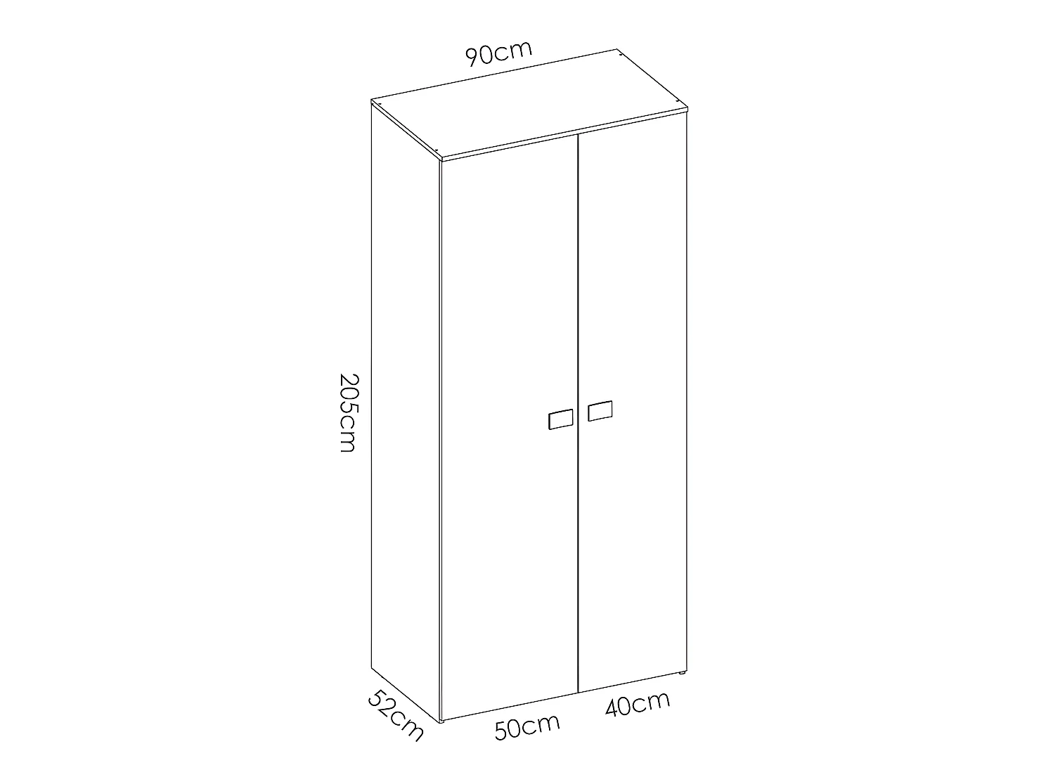 Armoire placard meuble de rangement coloris blanc - Longueur 90 x Profondeur 52 x Hauteur 205 cm