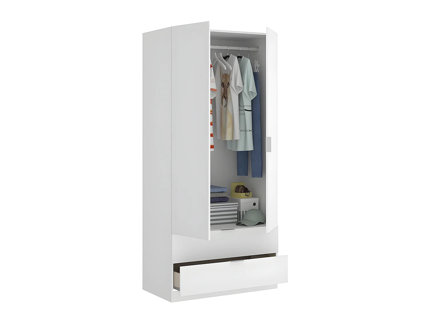Armoire placard meuble de rangement coloris blanc - Longueur 81 x Hauteur 184 x Profondeur 52 cm