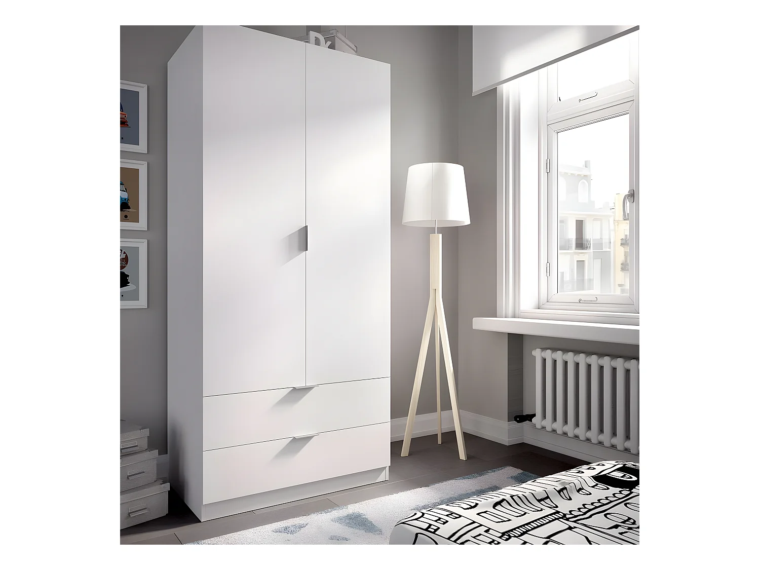Armoire placard meuble de rangement coloris blanc - Longueur 81 x Hauteur 184 x Profondeur 52 cm