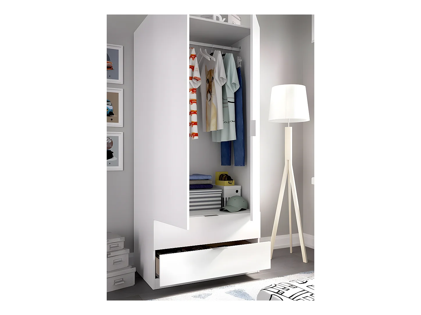 Armoire placard meuble de rangement coloris blanc - Longueur 81 x Hauteur 184 x Profondeur 52 cm