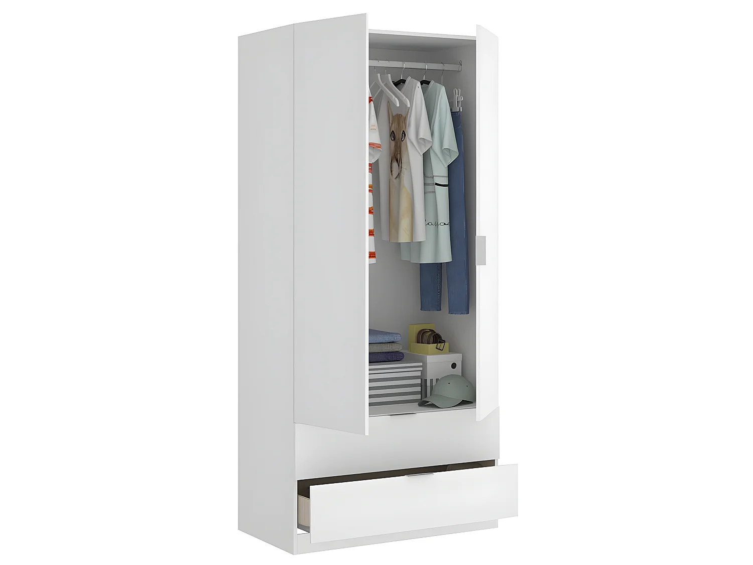 Armoire placard meuble de rangement coloris blanc - Longueur 81 x Hauteur 184 x Profondeur 52 cm