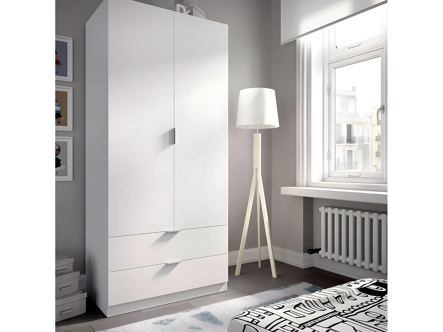 Armoire placard meuble de rangement coloris blanc - Longueur 81 x Hauteur 184 x Profondeur 52 cm