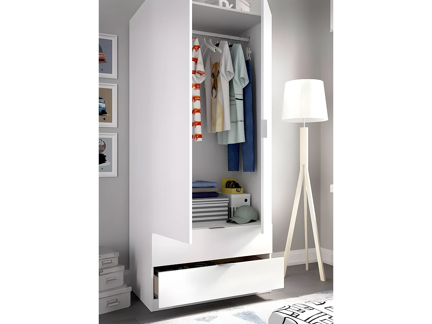 Armoire placard meuble de rangement coloris blanc - Longueur 81 x Hauteur 184 x Profondeur 52 cm