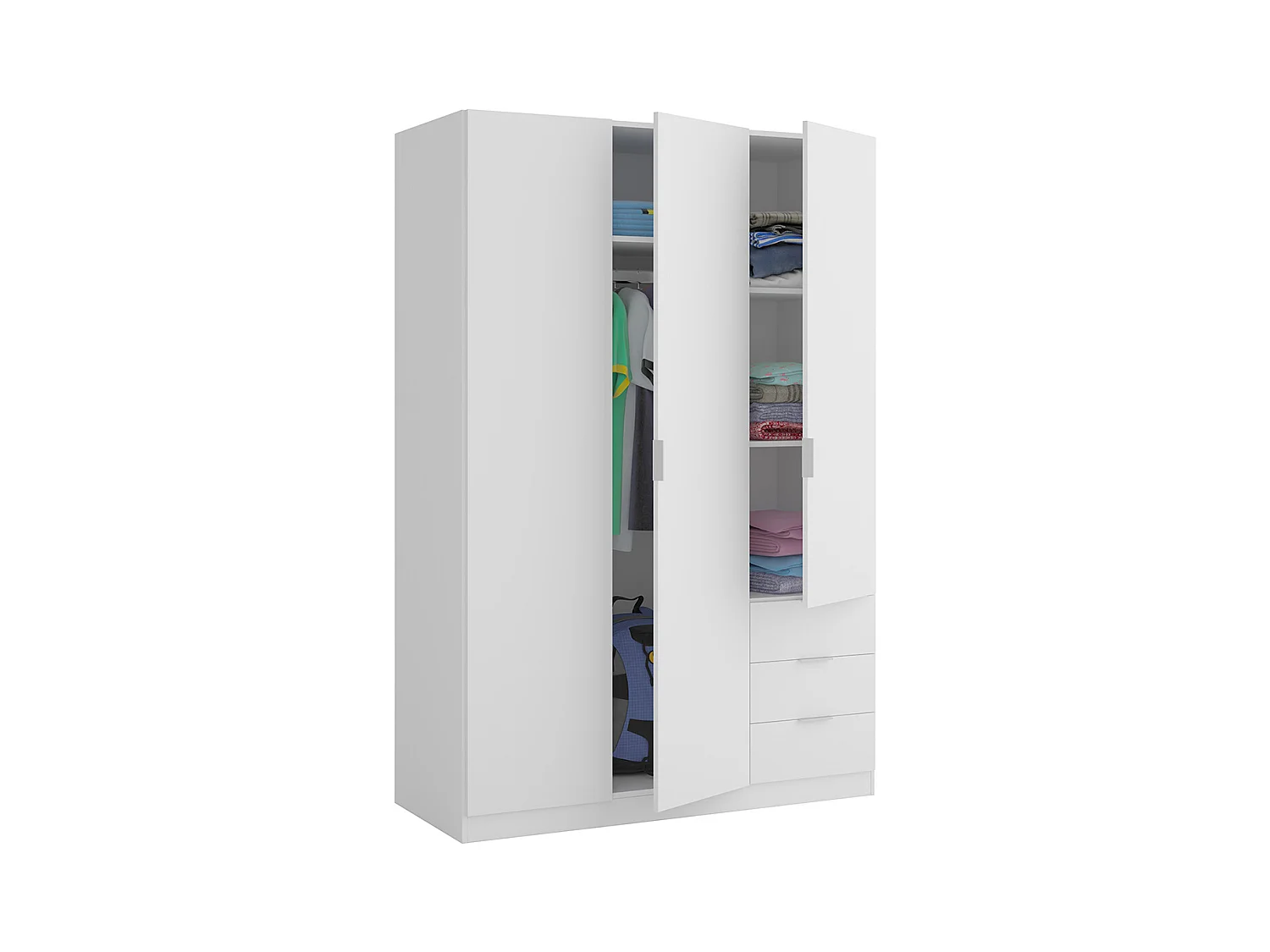 Armoire avec 3 portes et 3 tiroirs coloris Blanc en mélamine - Dim: 180 x 121 x 52 cm