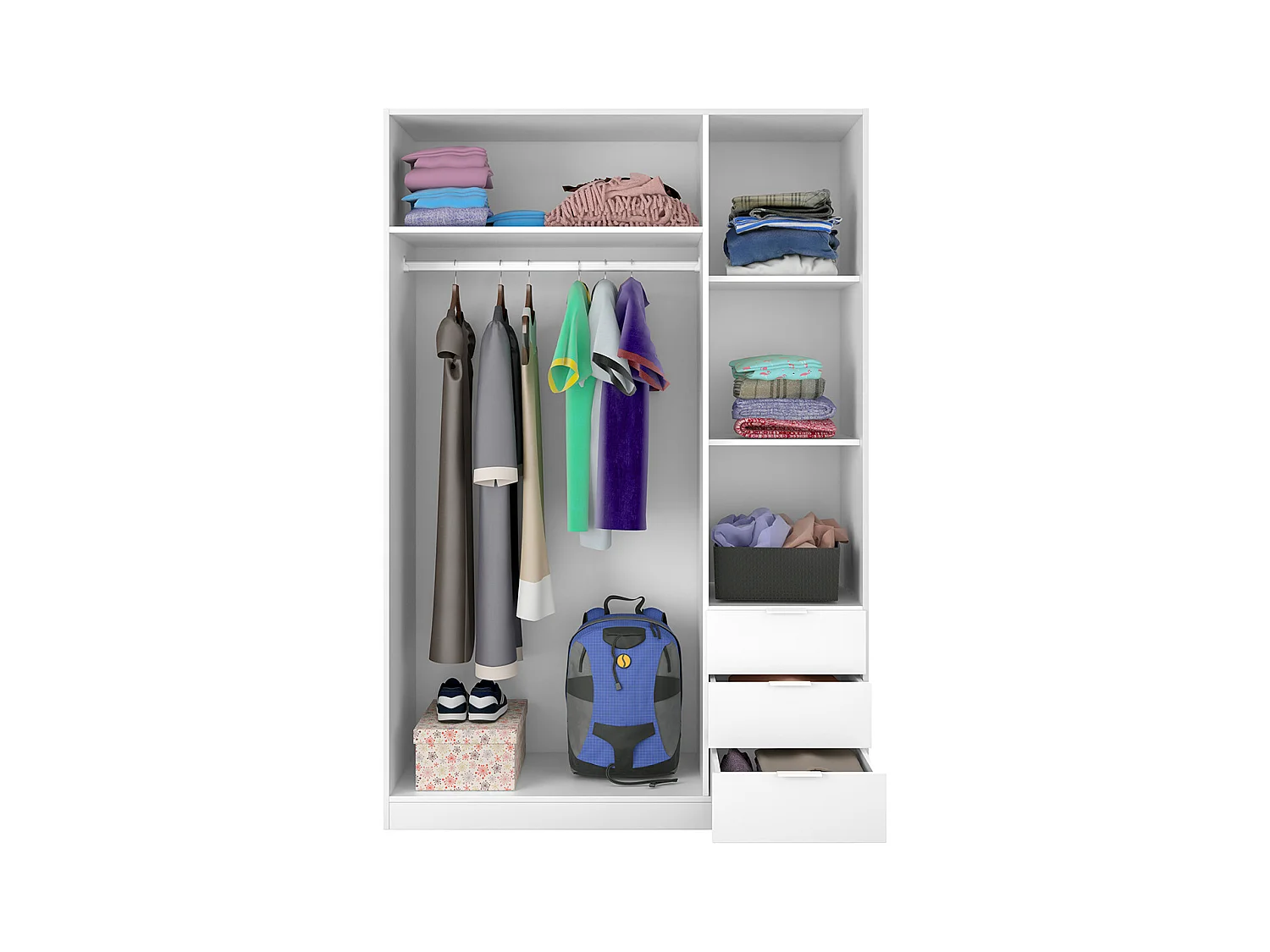 Armoire avec 3 portes et 3 tiroirs coloris Blanc en mélamine - Dim: 180 x 121 x 52 cm