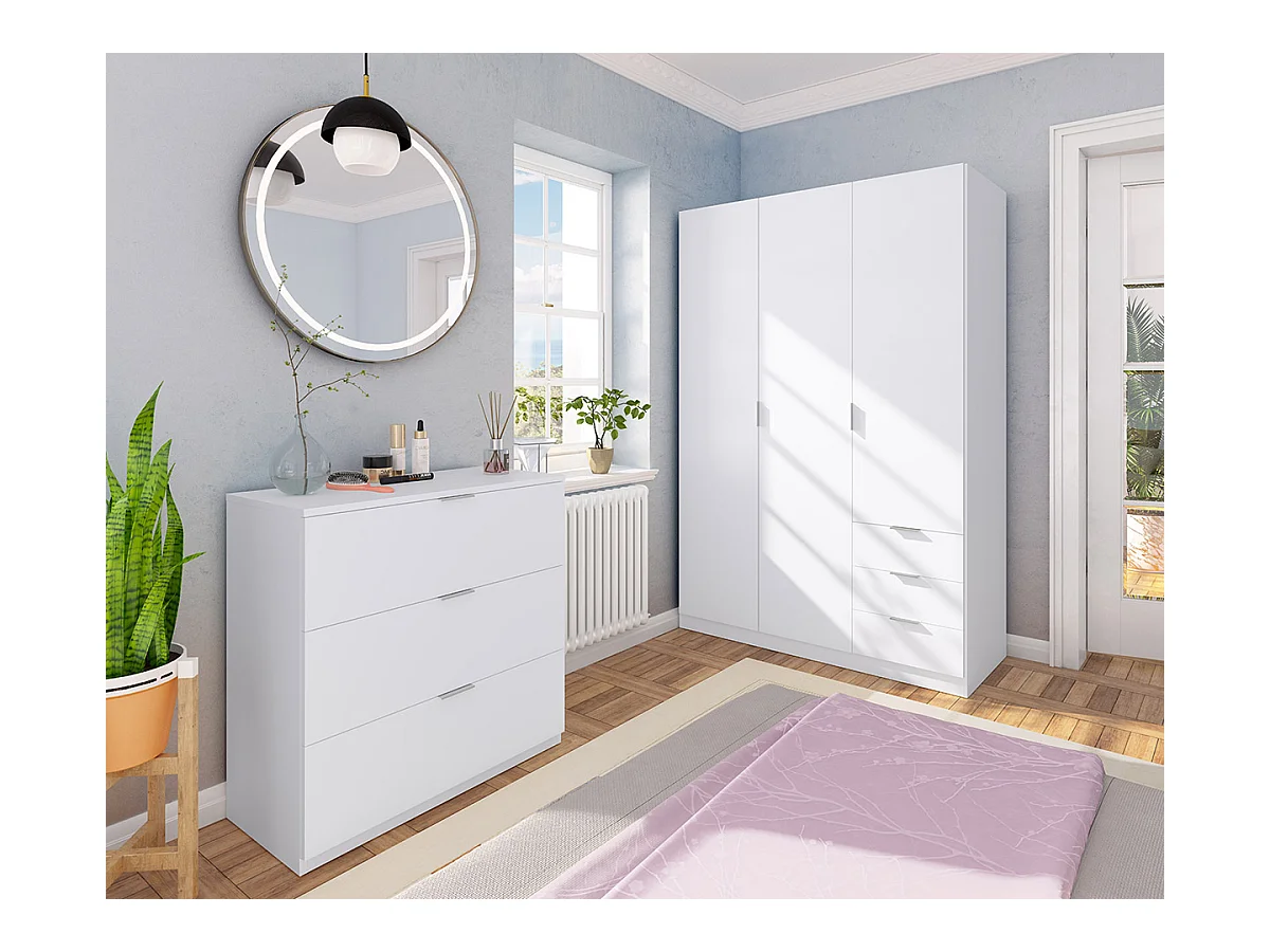 Armoire avec 3 portes et 3 tiroirs coloris Blanc en mélamine - Dim: 180 x 121 x 52 cm